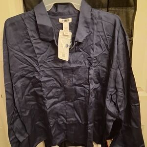 PINK Victoria's Secret Navy Satin Button-Up Shirt